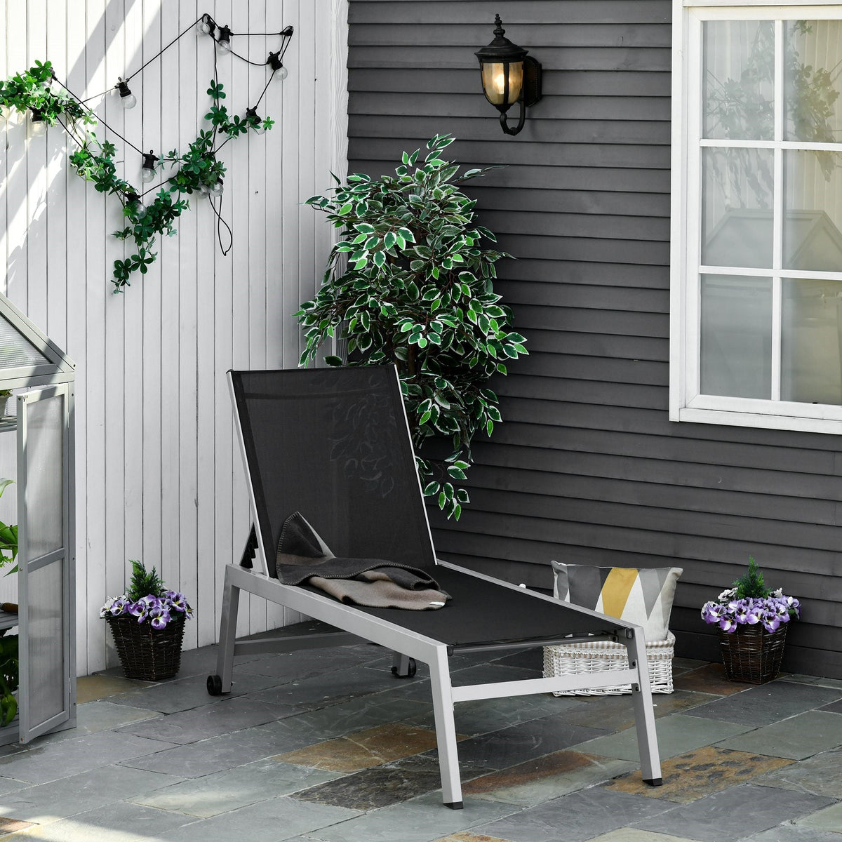 EasyComfort aluminium ligbed met verstelbare rugleuning - zwart/grijs