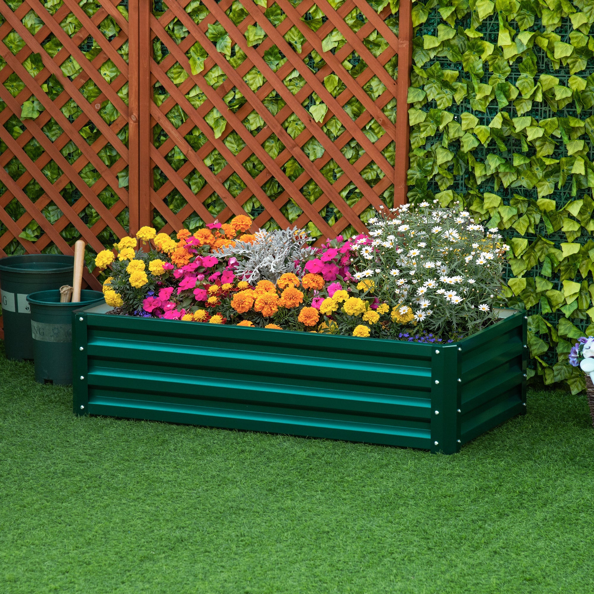 EasyComfort Letto per Orto Rialzato a Fondo Aperto with Rivestimento, in Acciaio Zincato, 120x60x30.5 cm, Verde