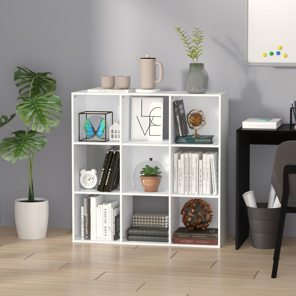 Easycomfort Libreria Bianca per Casa e Ufficio, Scaffale dal Design Moderno with 9 Scomparti in Legno, 91.5 x 29.5 x 91.5 cm
