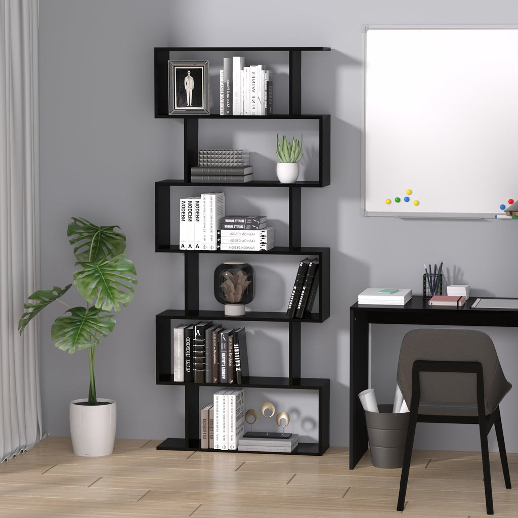 EasyComfort S‑vormige boekenkast 6 leLPGanken 80×23×192 cm zwart
