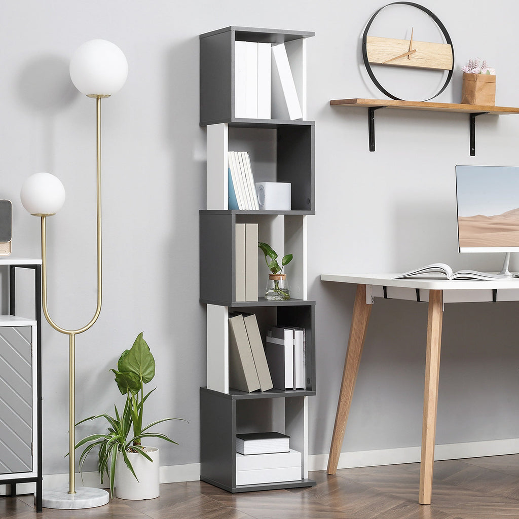 EasyComfort boekenkast met 5 planken 33x28x161 cm – donkergrijs/crèmewit