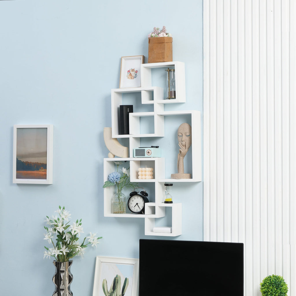 Easycomfort Libreria Moderna Sospesa with 5 Cubi Intrecciati in Legno, 49.5x10.2x86cm, white