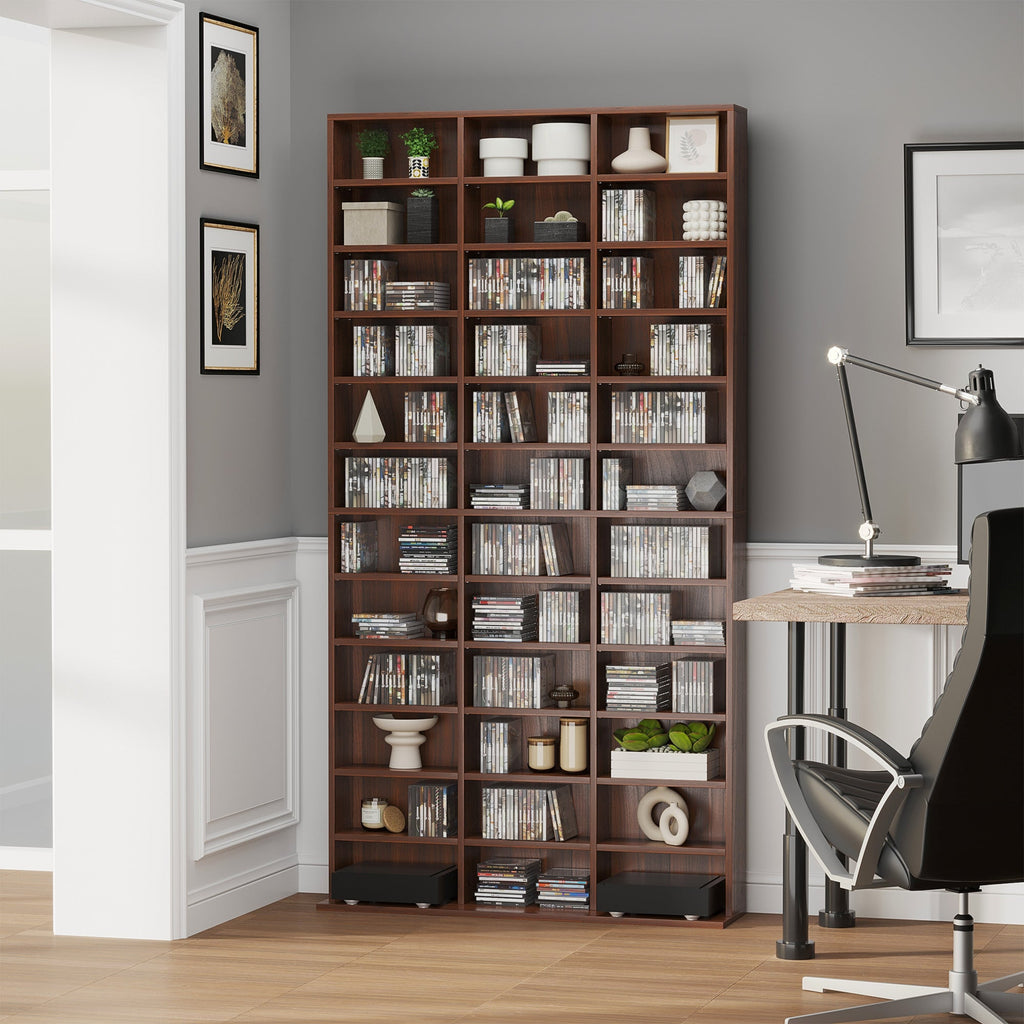 Easycomfort Mobile Libreria wall-mounted porta CD with 36 Ripiani ad Altezza Regolabile, Libreria in Legno Composito, 195x102x23.5 cm, Marrone