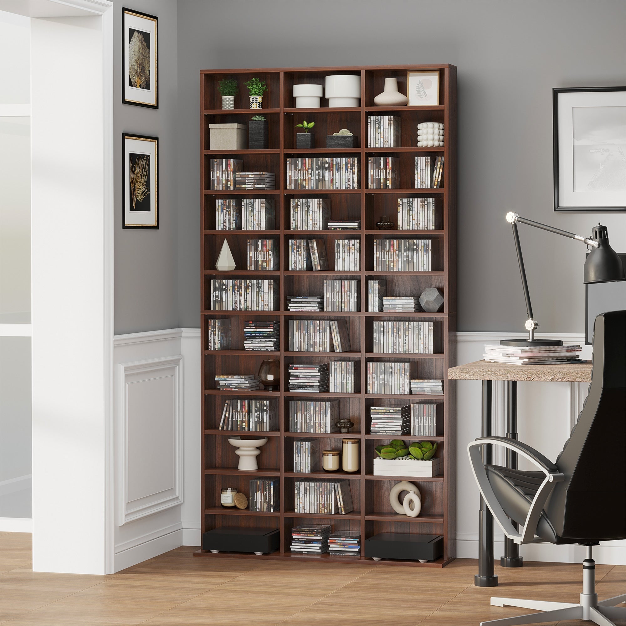 Easycomfort Mobile Libreria wall-mounted porta CD with 36 Ripiani ad Altezza Regolabile, Libreria in Legno Composito, 195x102x23.5 cm, Marrone