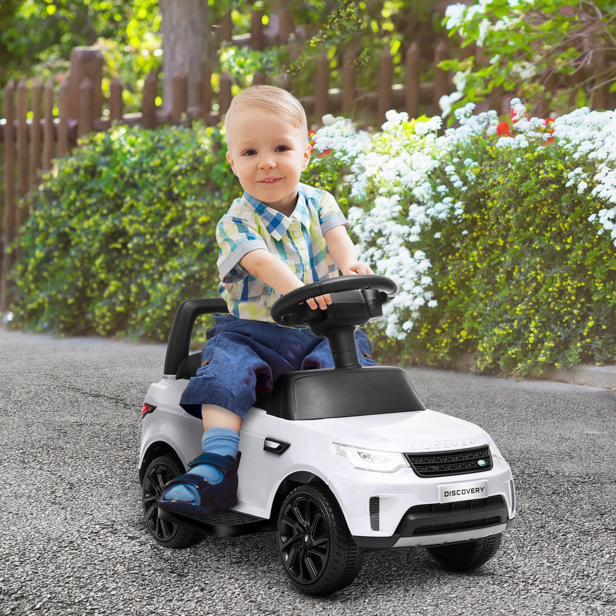 EasyComfort Macchina Elettrica per Bambini 18 mesi a 5 anni con musica e clacson, Auto a 6V, Elettrico e a Spinta,Velocità 3km/h, Bianco