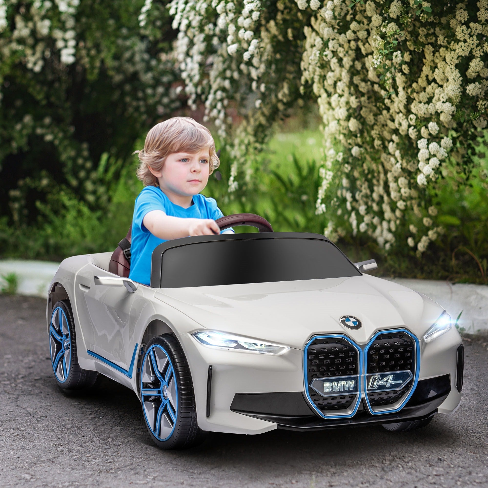 Easycomfort Macchina Elettrica per Bambini 3-6 Anni with Licenza BMW with Telecomando, Clacson e Fari, 115x67x45 cm, Bianca