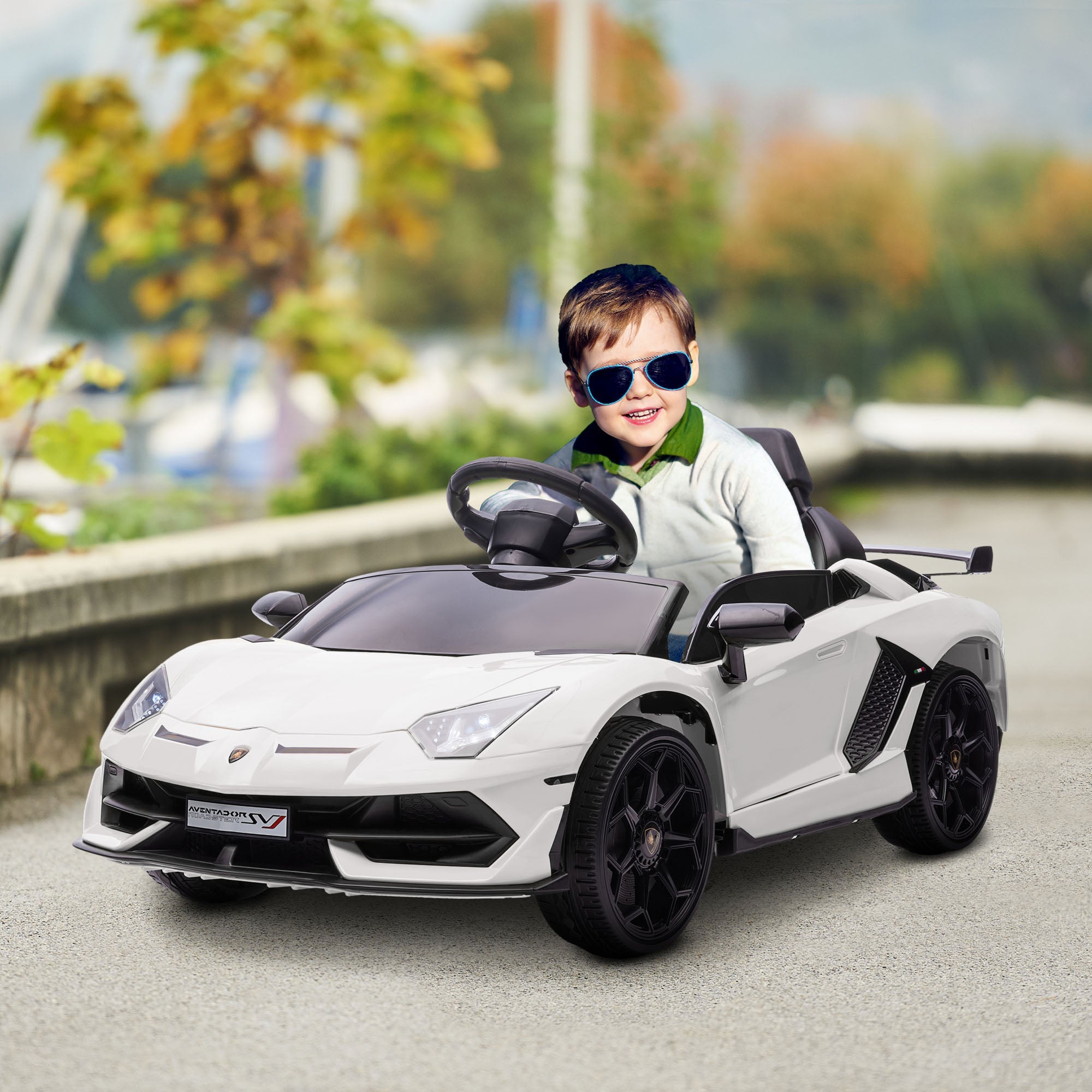 EasyComfort Elektrische kinderauto 12V met Lamborghini-licentie, wit