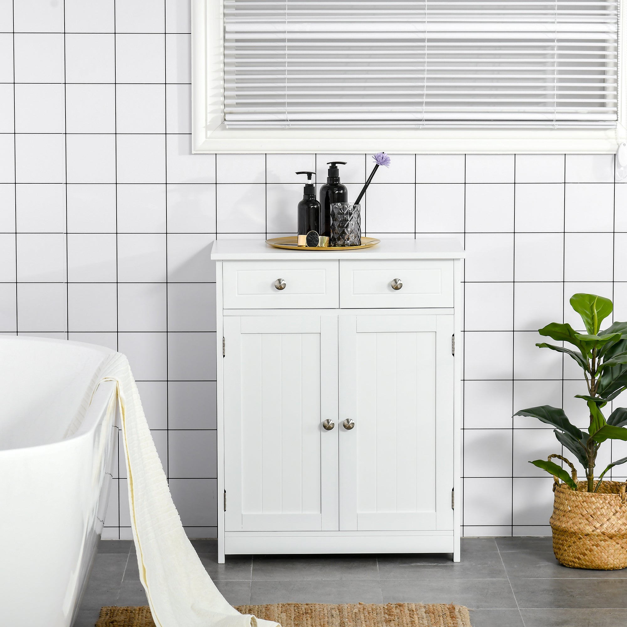 EasyComfort Badkamerkast 2-deurs met 2 lades, 60x30x75 cm wit