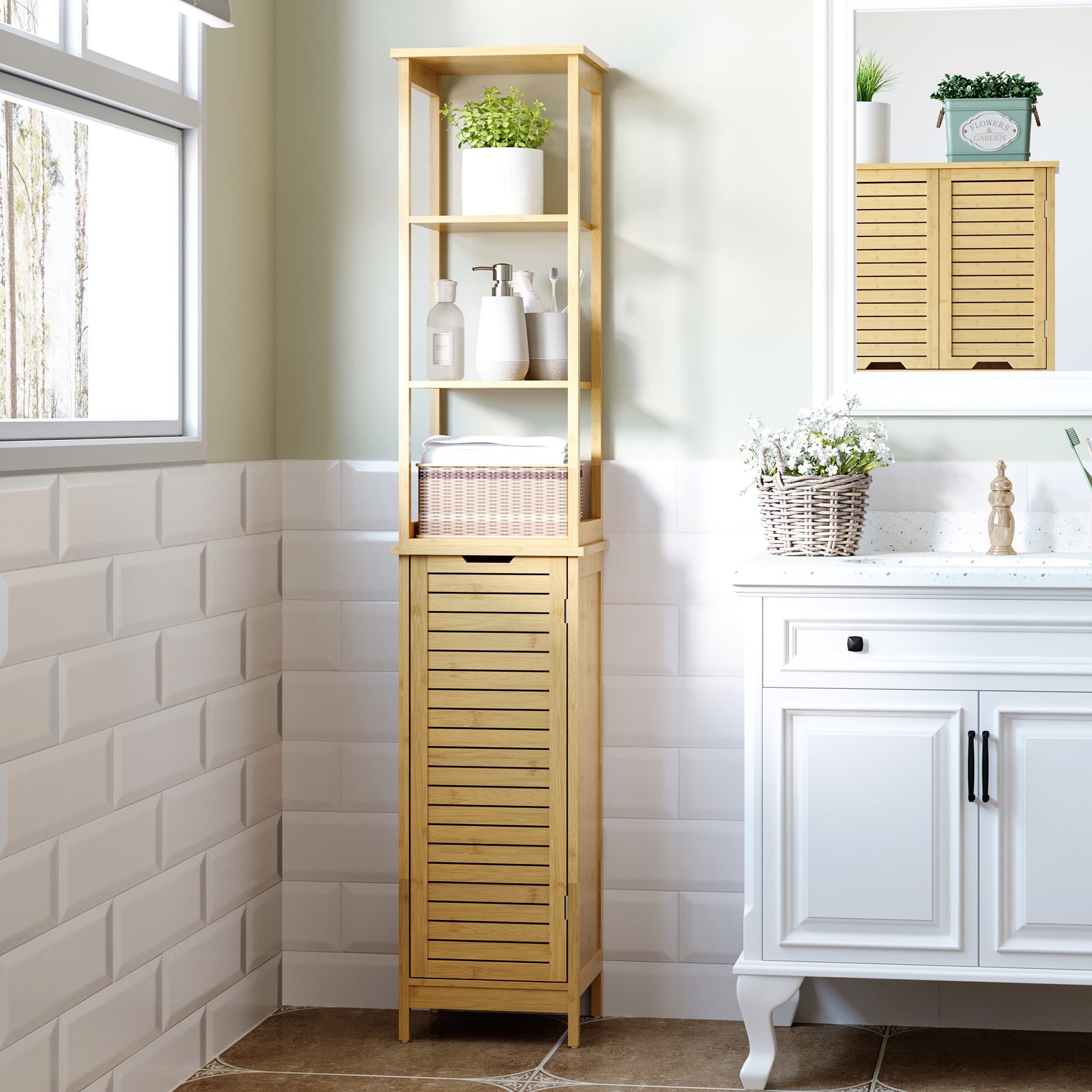EasyComfort bamboe badkamerkast 34x30x173 cm