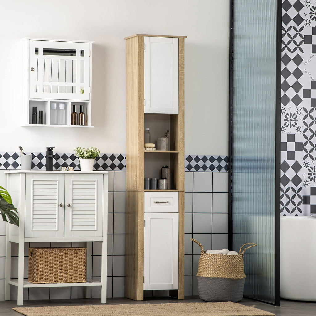 Easycomfort Mobile Bagno Alto in Truciolato with un Cassetto, 2 Armadietti e 2 Ripiani Aperti Regolabili, 37x30x184 cm