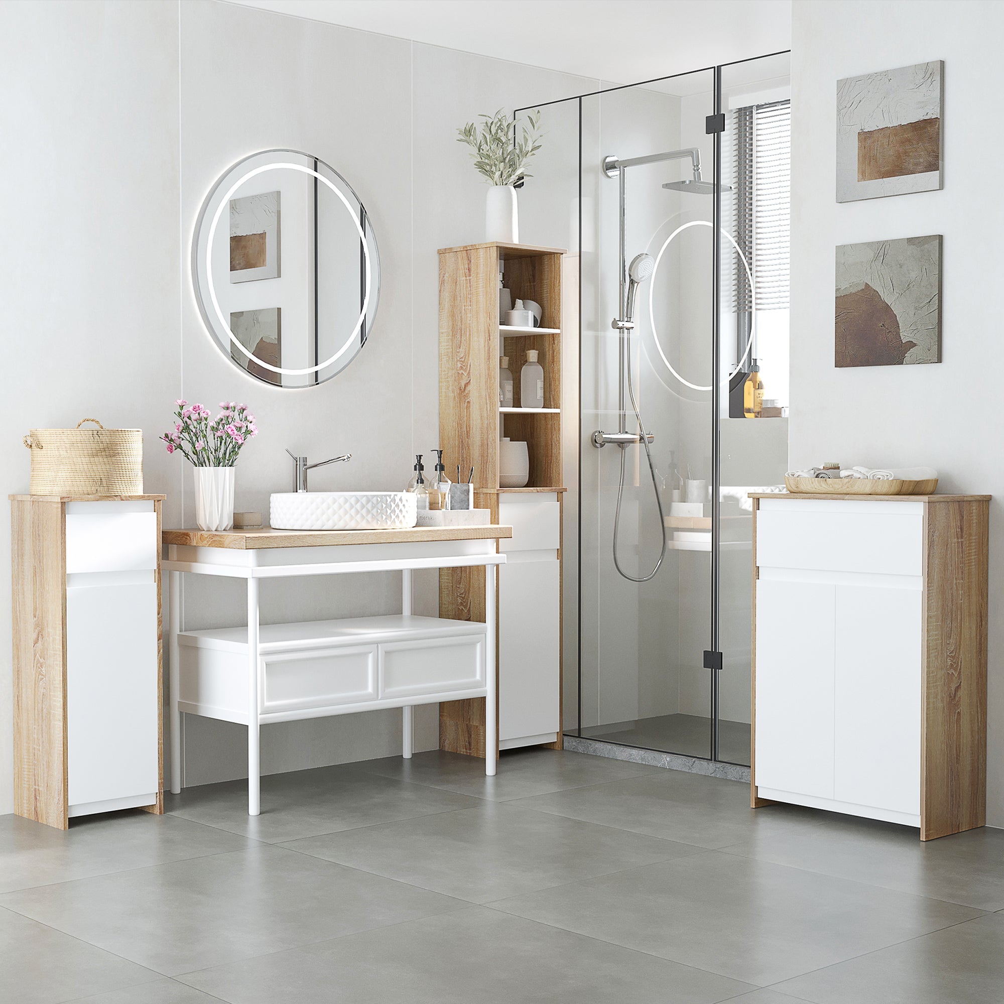 EasyComfort Mobile Bagno Badkamermeubel met lade en kast, verstelbare plank, MDF, 32.6x30x90 cm