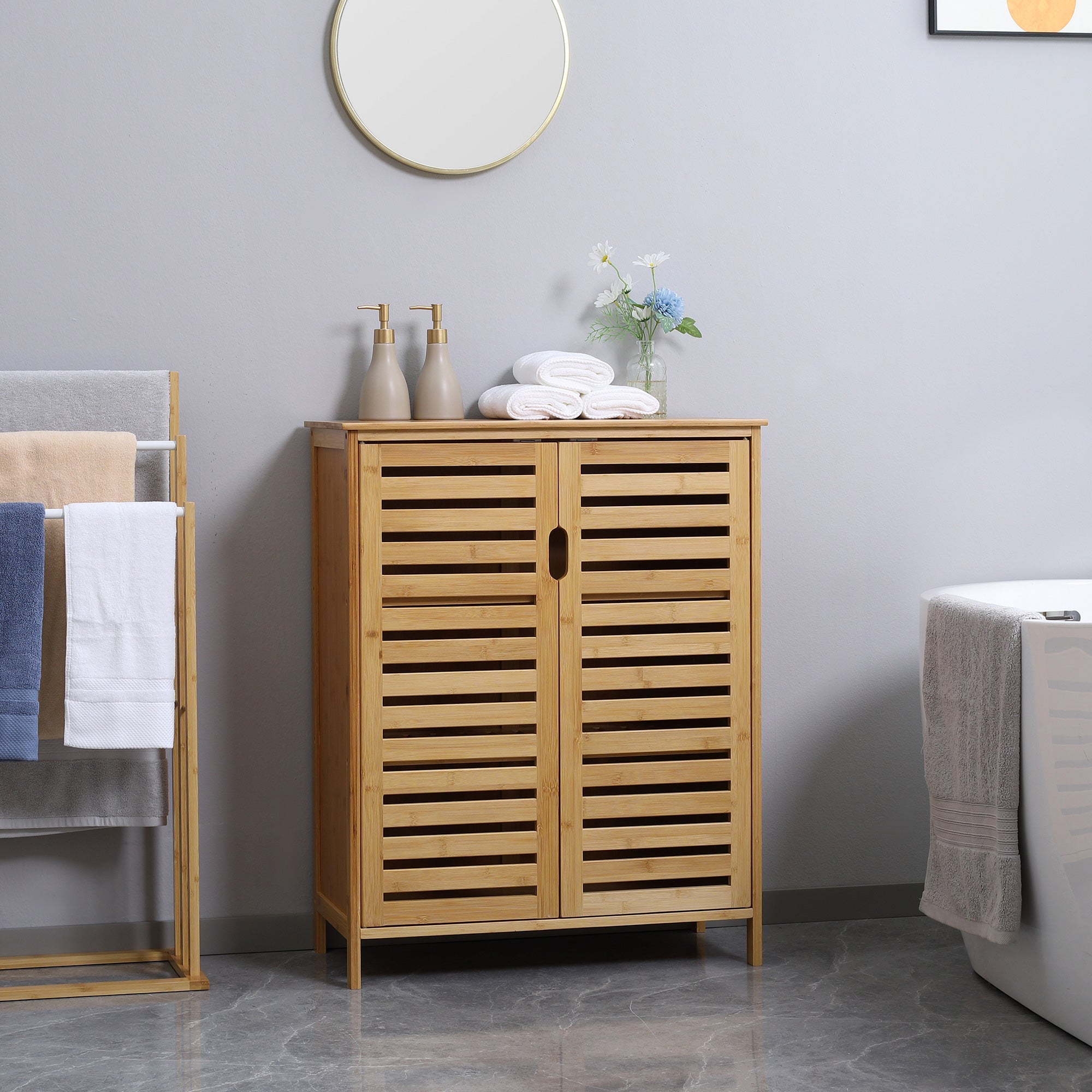 EasyComfort Moderne badkamerkast 2-deurs, bamboe 68x32x86 cm