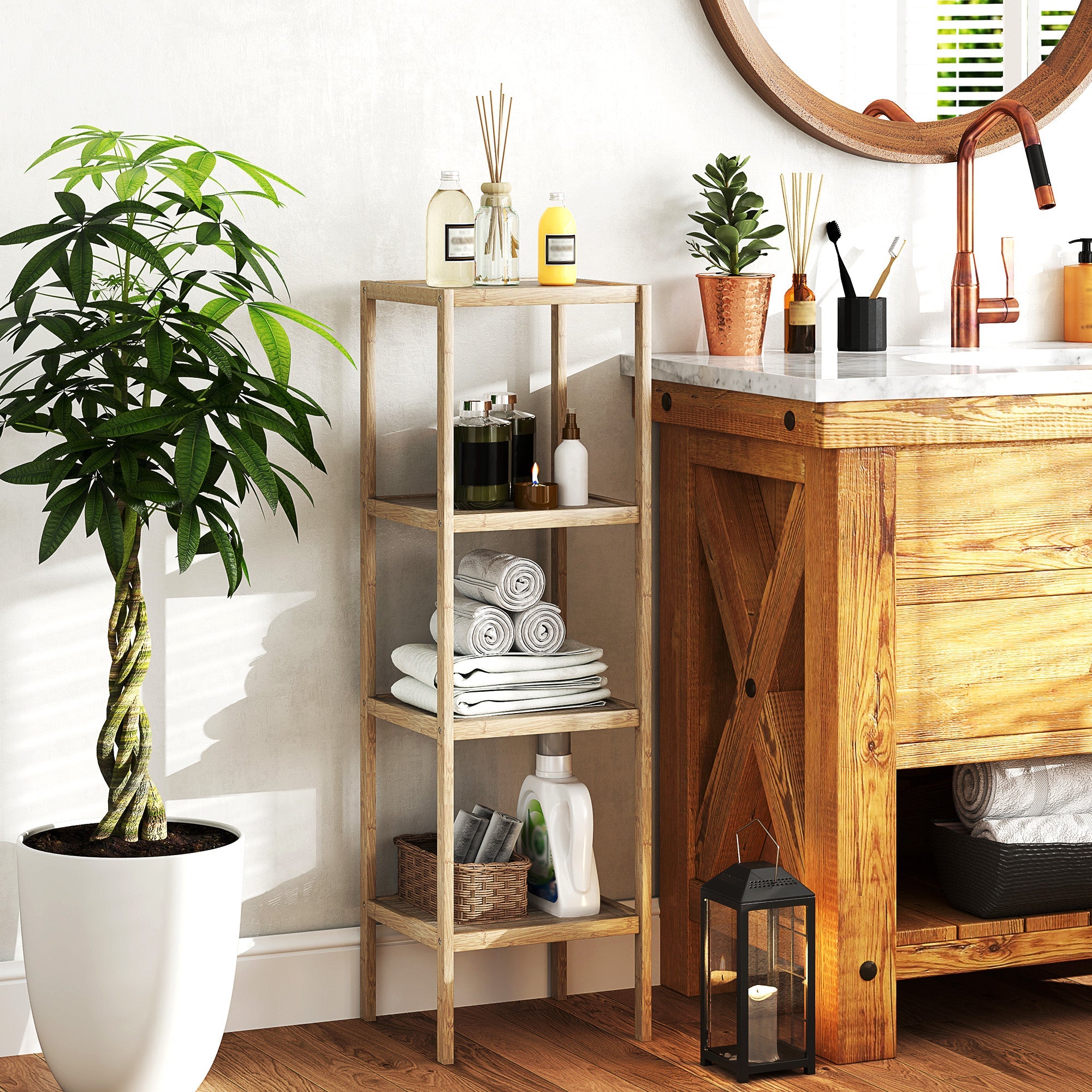 EasyComfort Mobile Bagno - Badkamerkast bamboe 4 niveaus 33x31x110 cm