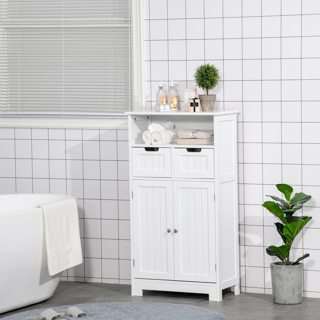 Easycomfort Mobile Bagno Multiuso Salvaspazio, Armadietto da Bagno with Armadietto 2 Ante, Mensola e 2 Cassetti Regolabili, 60x30x108.8cm, white