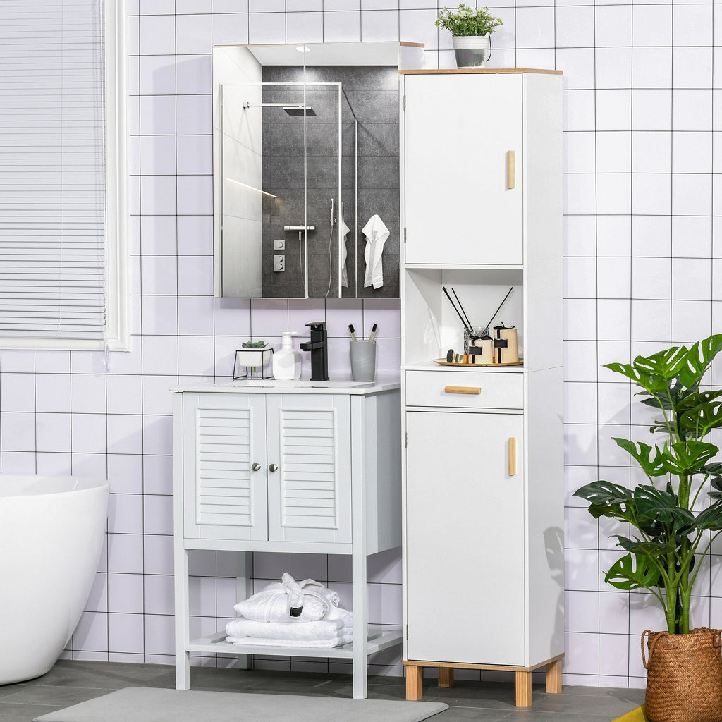 Easycomfort Mobile Bagno Salvaspazio in Legno, Mobile a Colonna with Armadietti e Cassetto, 39x30x180cm, white