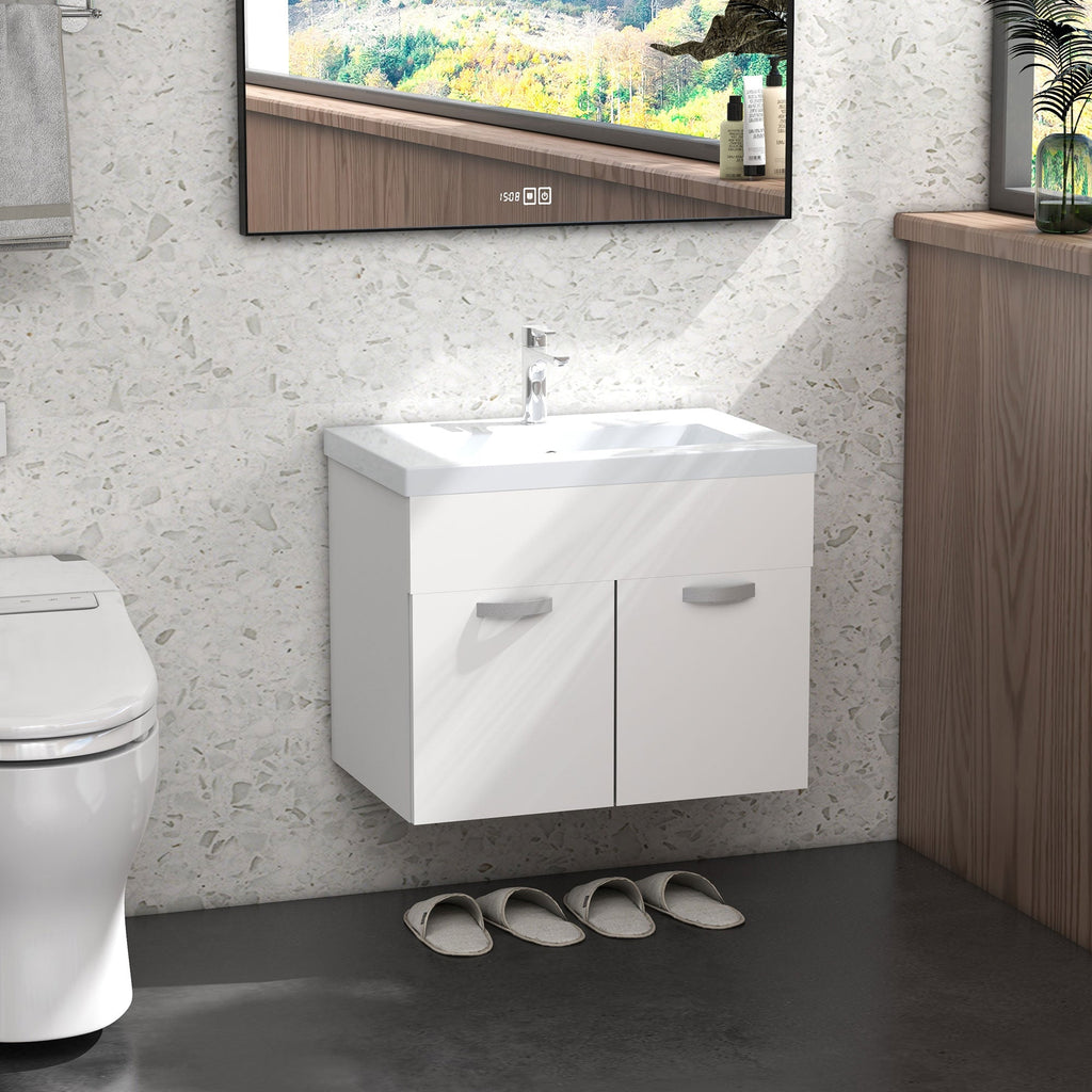 EasyComfort Mobile Bagno Sospeso with Lavabo, Armadietto a 2 Ante with Cerniere Ammortizzate, 61x40x50cm, white Lucido