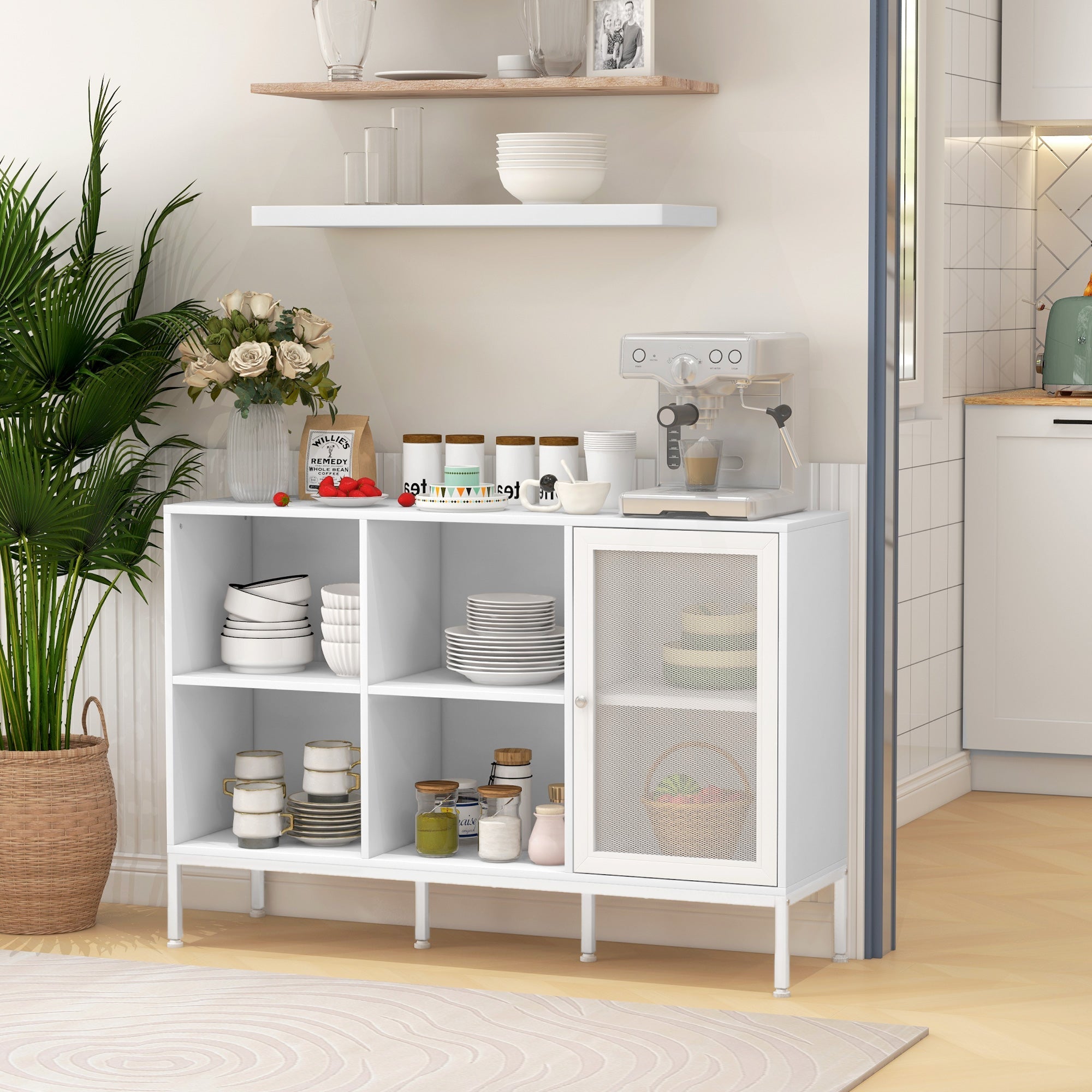 EasyComfort Buffetkast 4 open planken en kastje 120x37x81.5 cm, wit