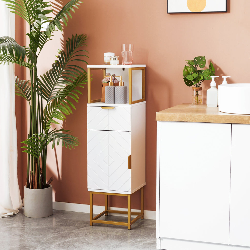 Easycomfort Mobile Colonna Bagno with Cassetto, Armadietto e Ripiano in Legno e Metallo, 30x30x105cm, white