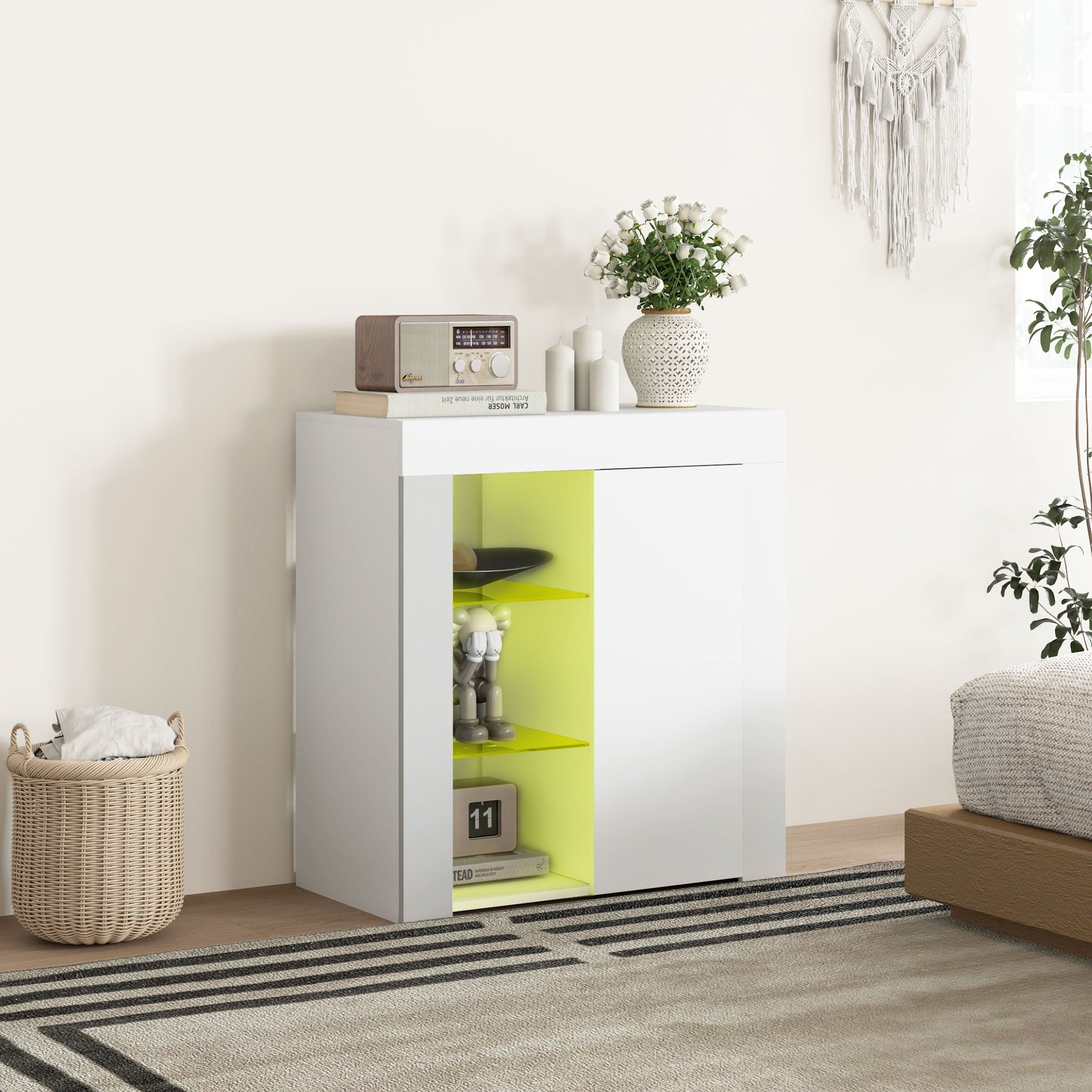 EasyComfort Opbergkast met LED, 3 planken & 2-deurs kast, 75x40.1x83 cm, wit