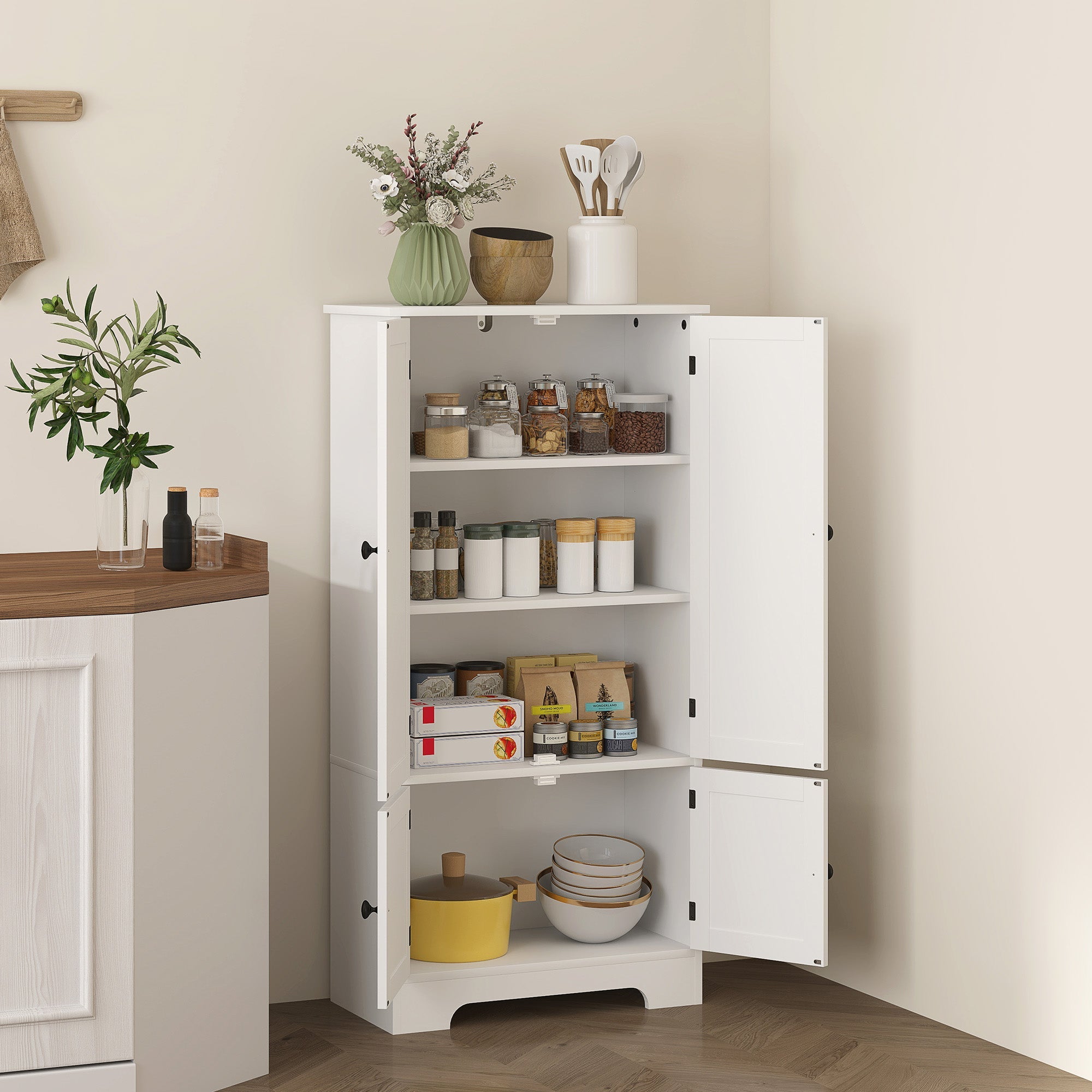EasyComfort Mobile Credenza Keukenkast 4 deuren, 2 kastjes, 58.2x30x123 cm