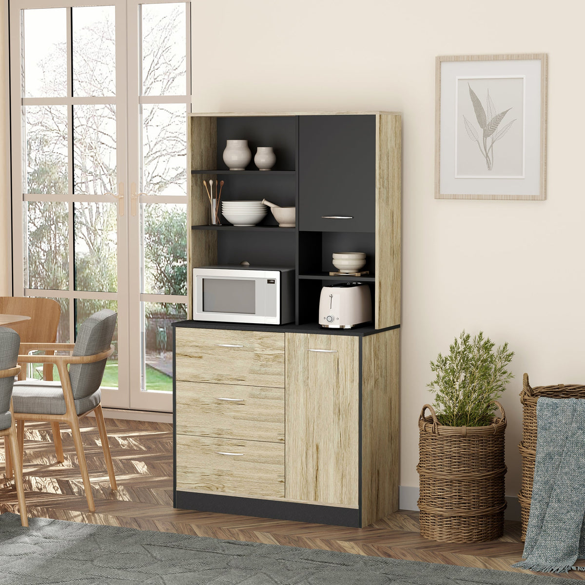EasyComfort keukenkast met magnetronvak 90 x 39 x 169 cm grijs eiken