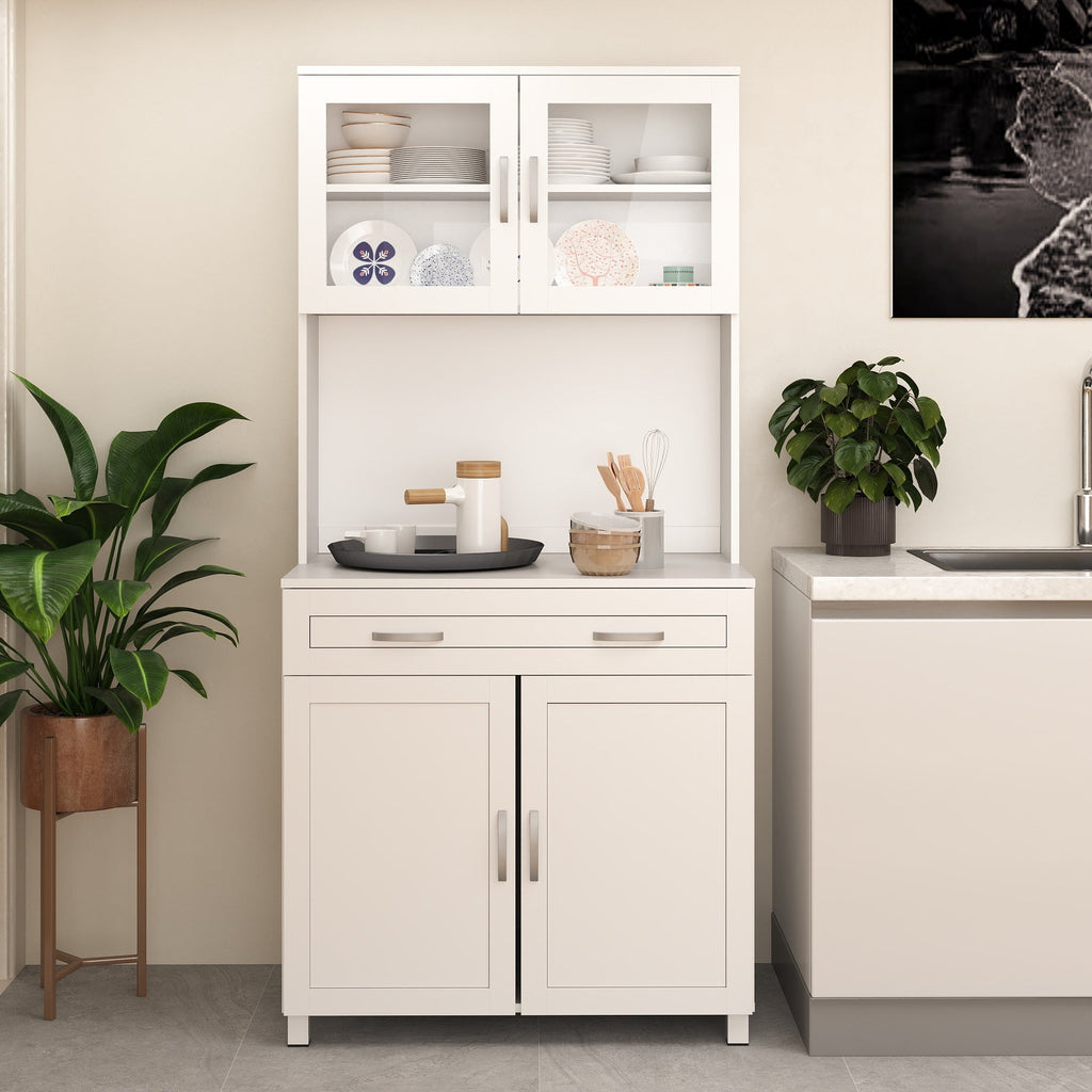 EasyComfort Mobile Cucina Moderno with 2 Armadietti, Ante in Vetro e Mensole Regolabili, 80x48x170 cm, white