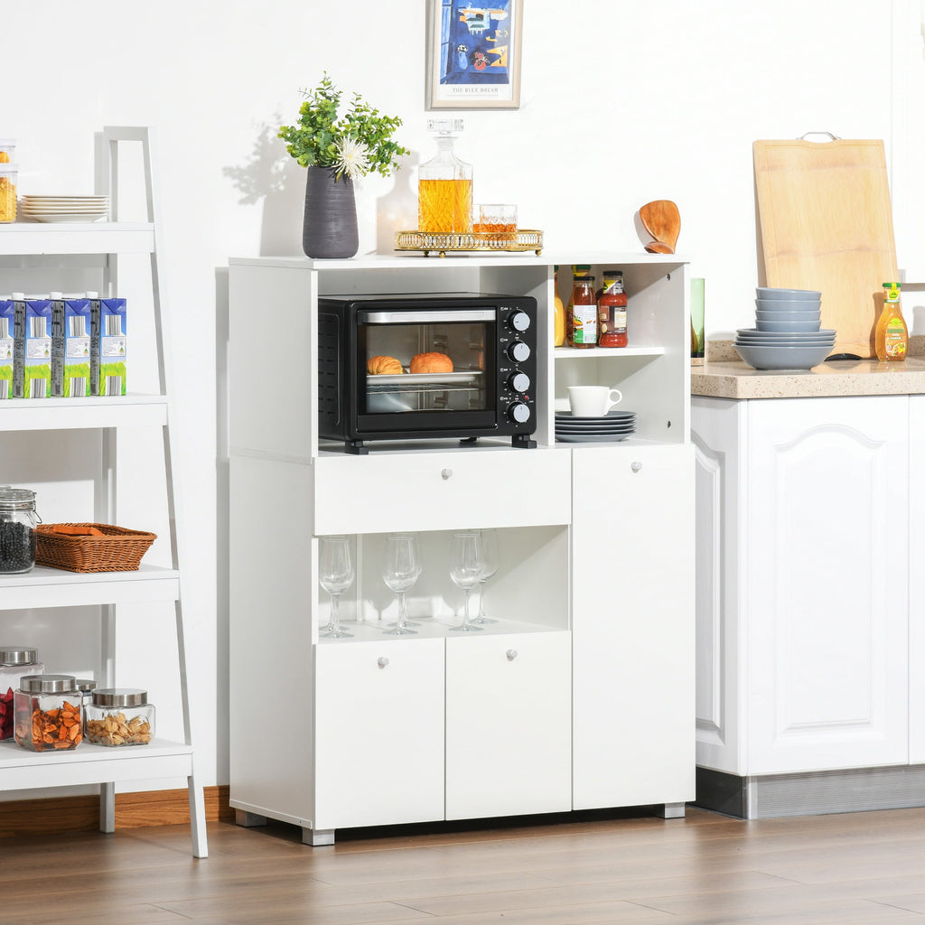 Easycomfort Mobile Cucina per Microonde with Armadietti, Mensole e Cassetto, Credenza Moderna in Legno 90x40x120cm white