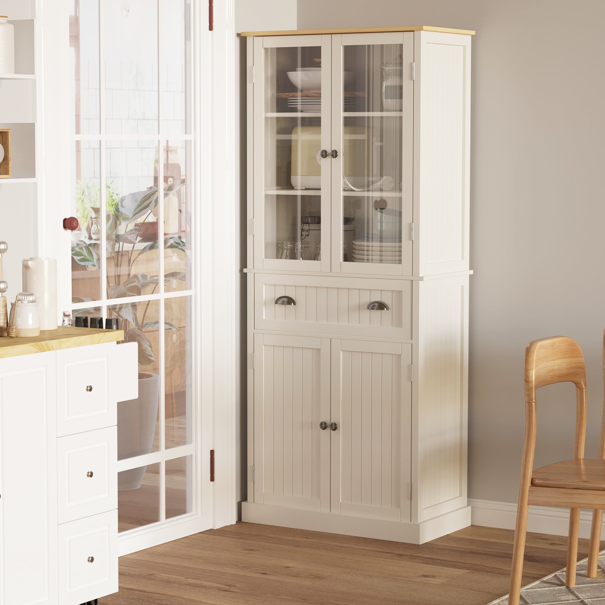EasyComfort Voorraadkast 5 planken met middenlade 76x40x182.5 cm crème