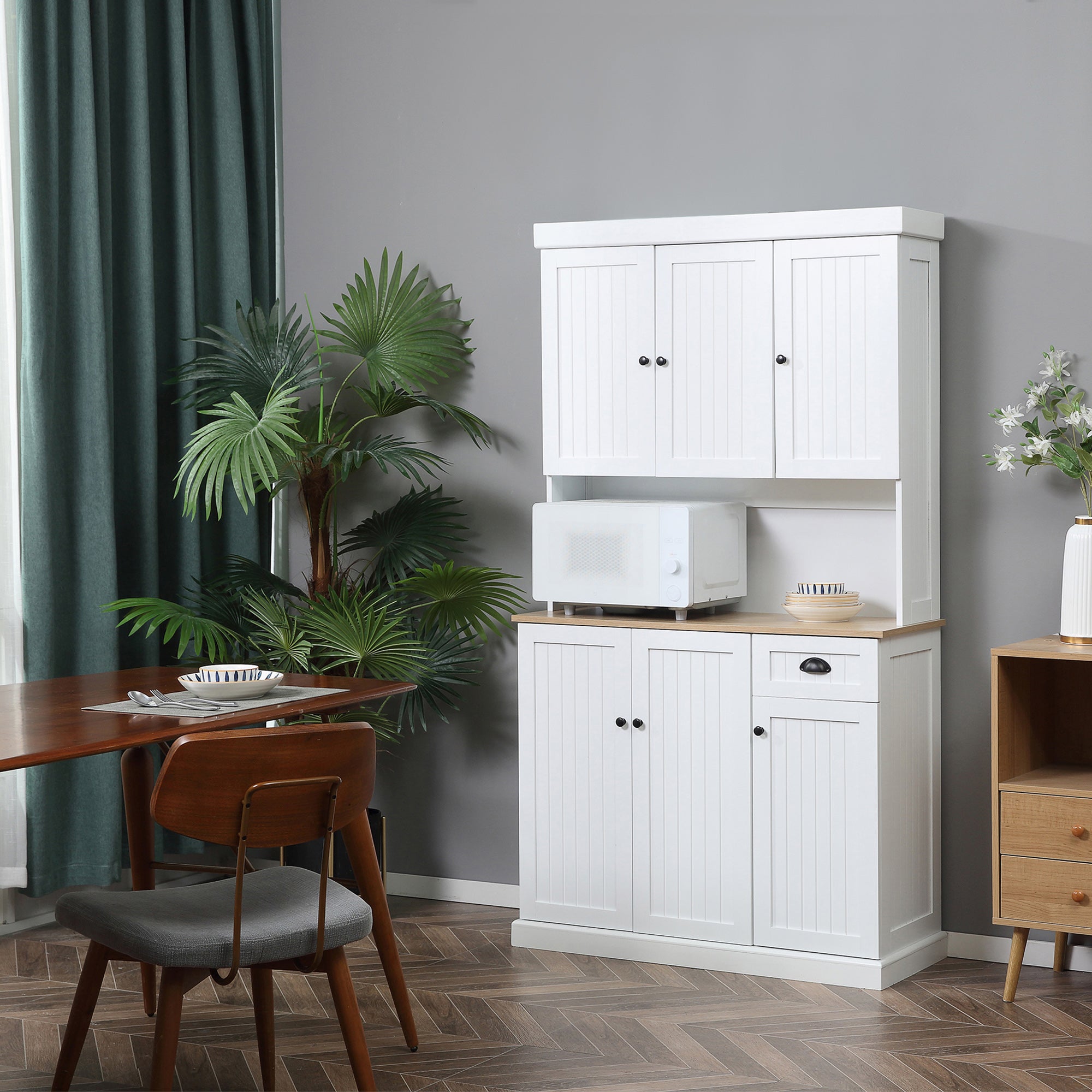 EasyComfort Mobile Dispensa Cucina in Legno with Armadietti e Cassetto Stile Country, 101x39x180cm, white