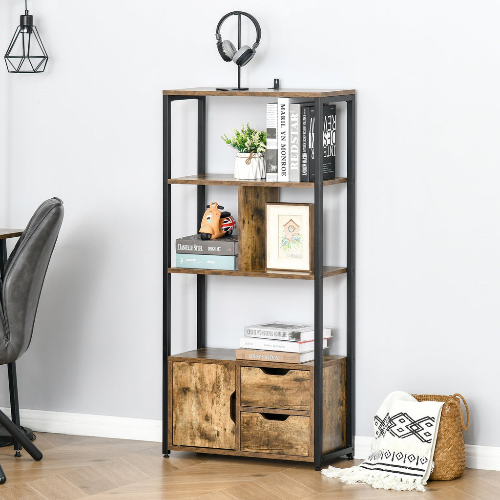 EasyComfort Boekenkast 3 planken, kastje en 2 lades 58x24x122 cm