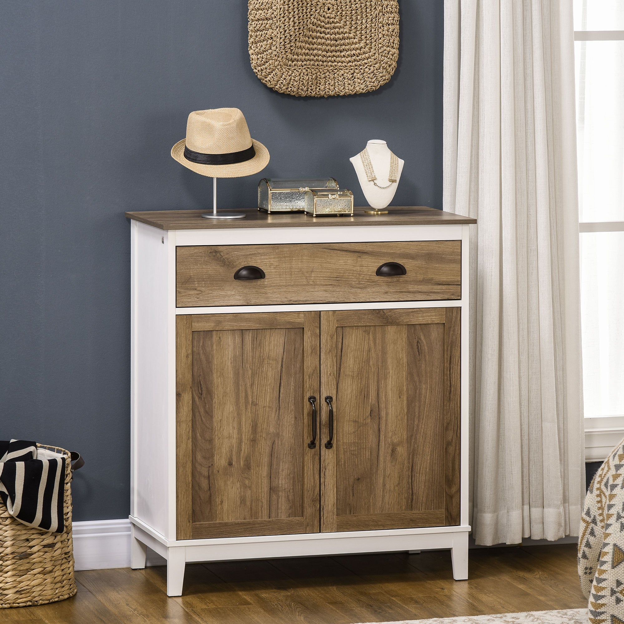 Easycomfort Mobile Multiuso in Truciolato with Armadietto e Cassetto in Stile Rustico, 78.5x39x89.4cm, white