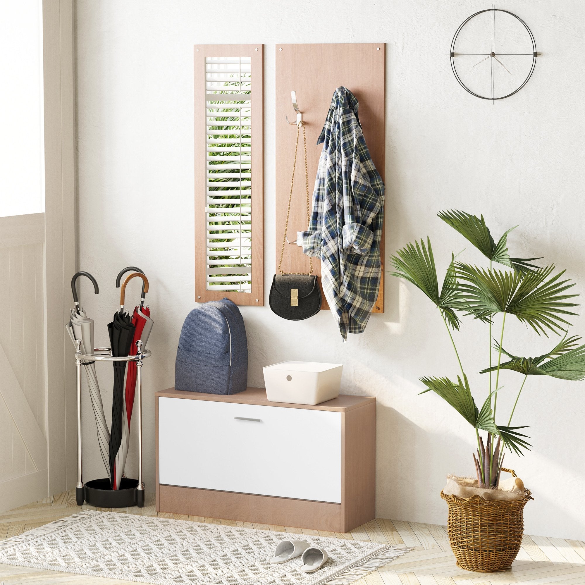 EasyComfort Set 3-delig halmeubel hout - schoenenkast 80x27x46,5 cm