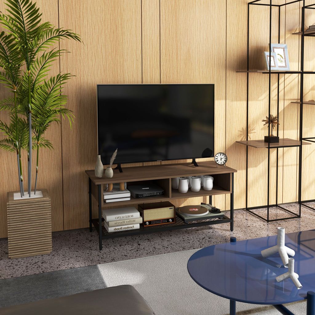 Easycomfort Mobile Porta TV fino 48" Stile Industriale in Legno e Acciaio, 110x40x48cm, Marrone e black