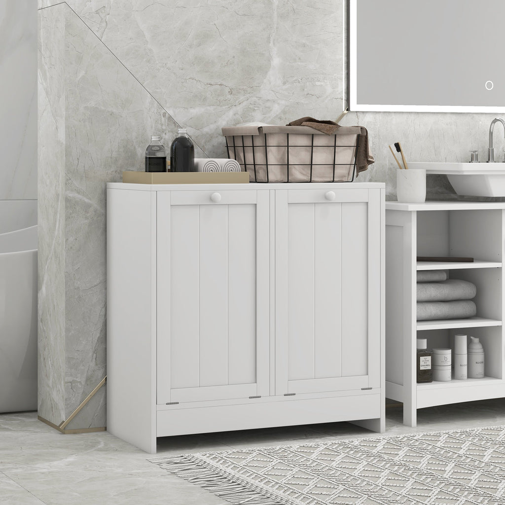 EasyComfort Mobile Portabiancheria with 2 Scomparti a Ribalta in Legno, 66x33x68cm, white
