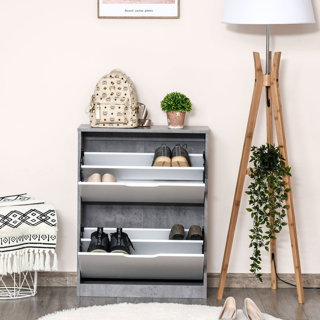 Easycomfort Mobile Portascarpe, Scarpiera Salvaspazio Bassa a 2 Ante per 8 Paia di Scarpe, Arredamento Moderno, Grigio e white, 62.5x26x81cm