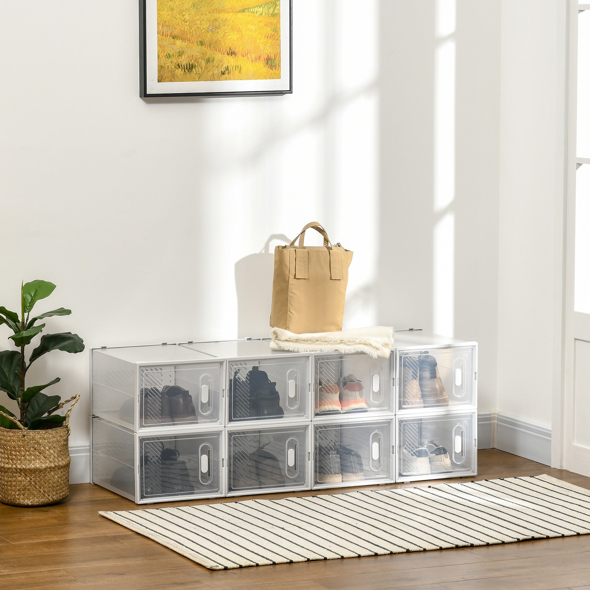 Easycomfort Mobile Scarpiera Modulare Salvaspazio, 8 Cubi 28x36x21 cm in Plastica PP, white