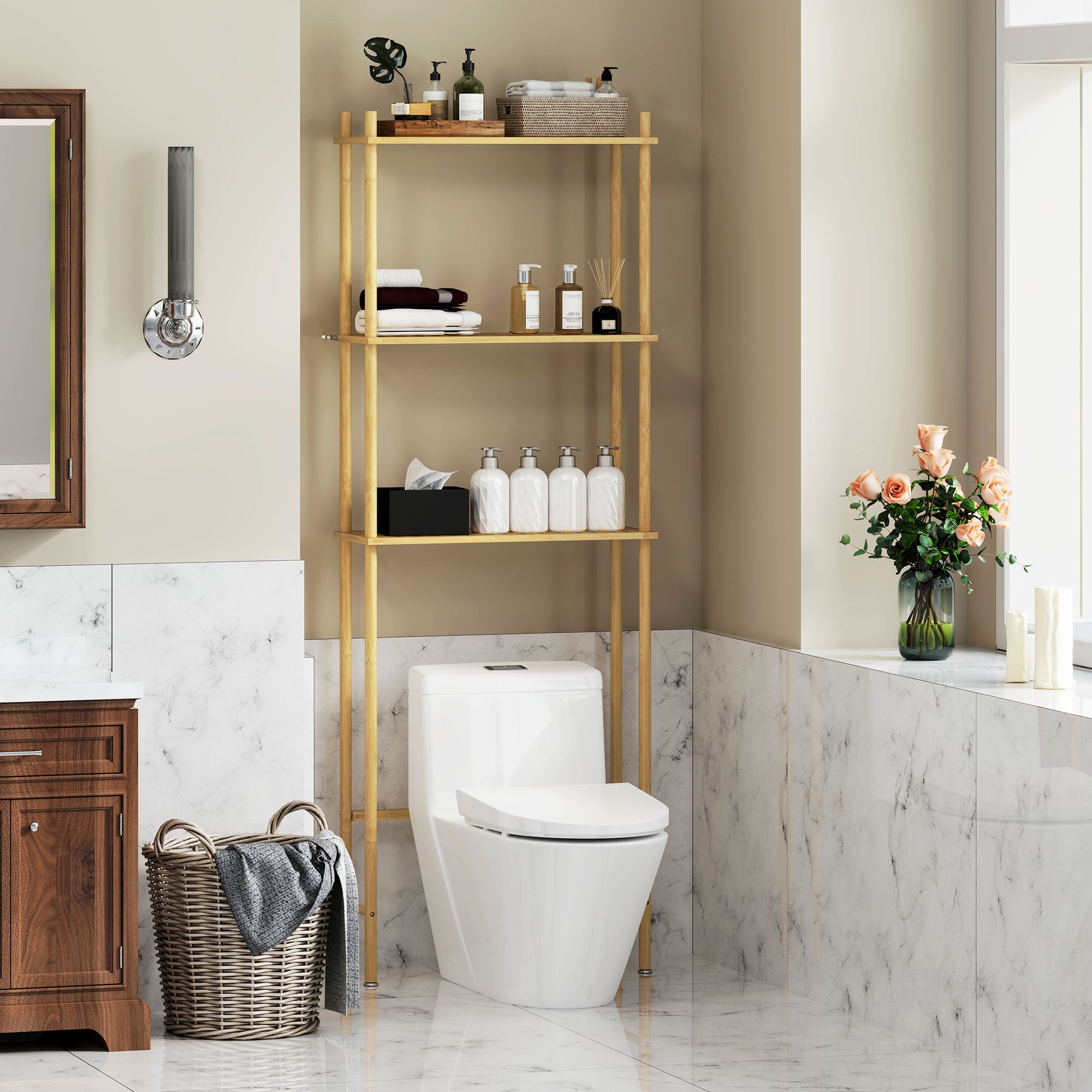 EasyComfort Mobile Sopra WC bovenkast voor toilet, 3 lattenplanken, 63.5x25.5x181 cm