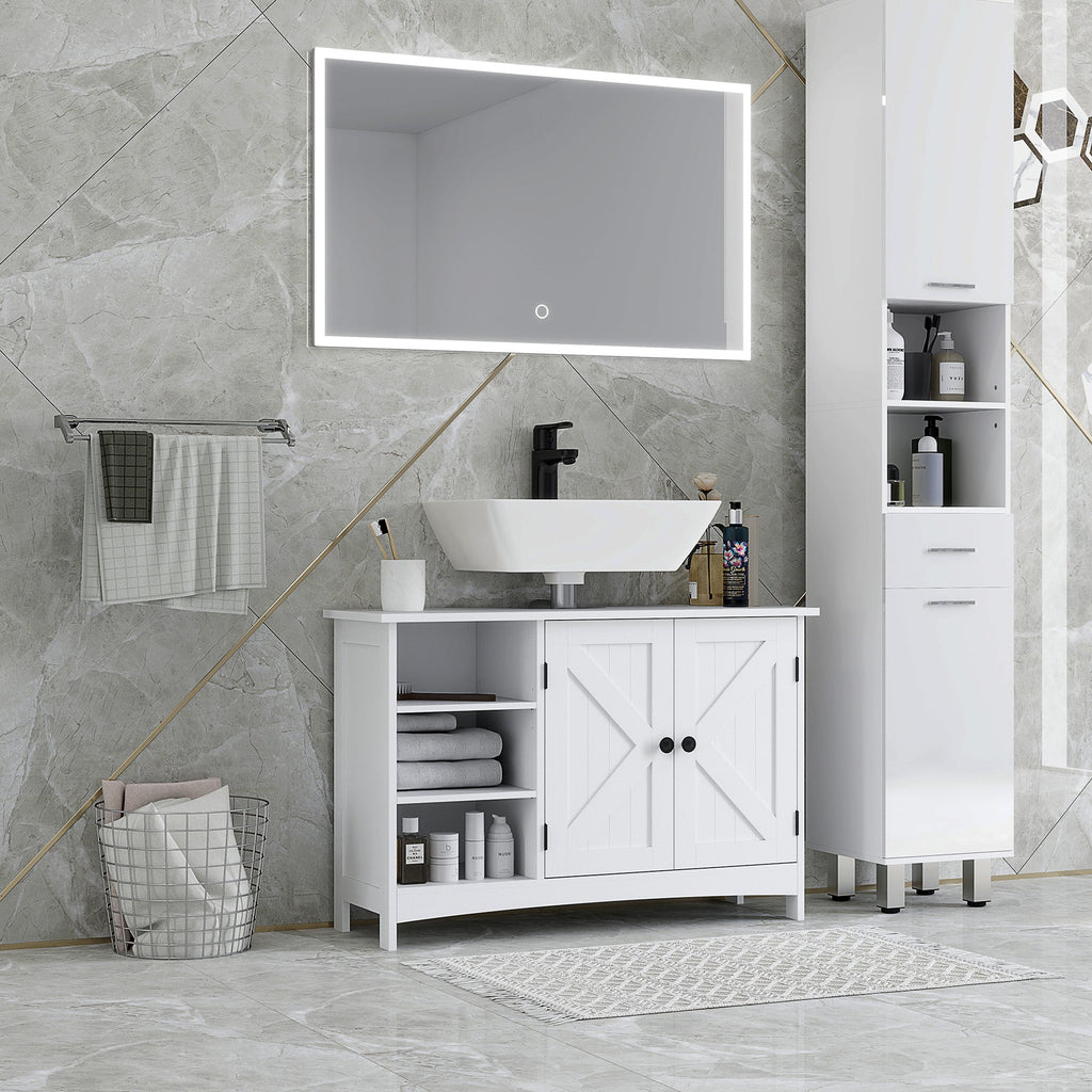 EasyComfort Mobile Sotto Lavabo Bagno with Armadietto a 2 Ante e 3 Ripiani Aperti in Legno, 90x30x60cm, white