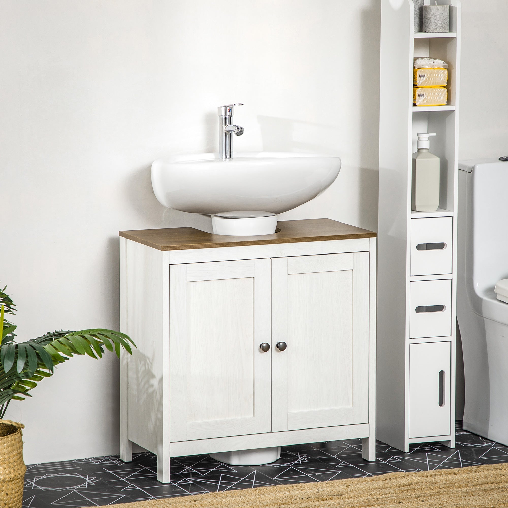 EasyComfort Mobile Sotto Lavabo badmeubel 60x30x60 cm wit/noot