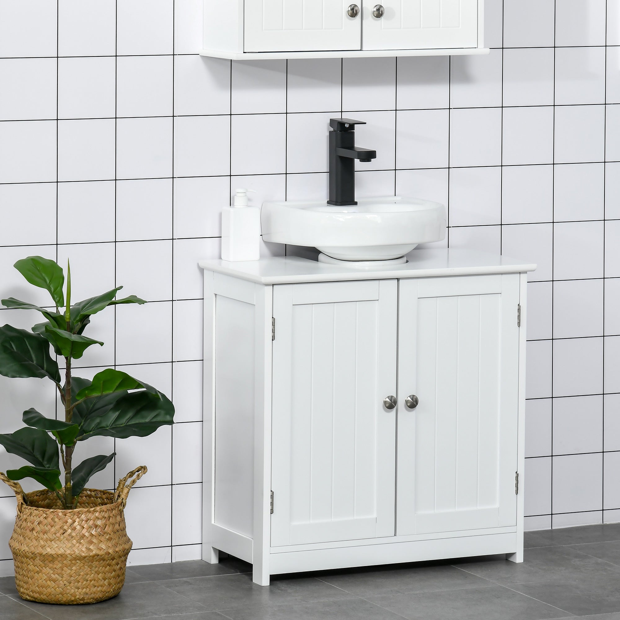 EasyComfort Wastafelonderkast 2-deurs met verstelbare plank, U-uitsparing, 60x30x60 cm, wit