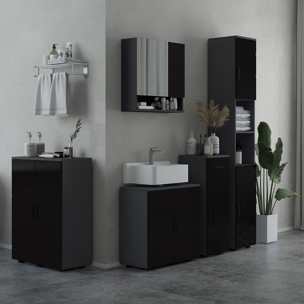 Easycomfort Mobile Sottolavabo Bagno in Legno with Armadietto 2 Ante, 60x30x60cm, black