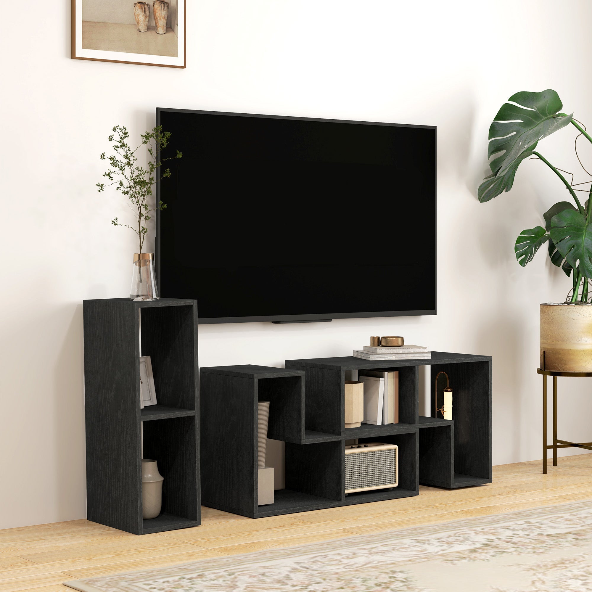EasyComfort TV-meubel modulair 75" - 2 L-planken + rechthoekige plank, 134-180x30.5x44 cm