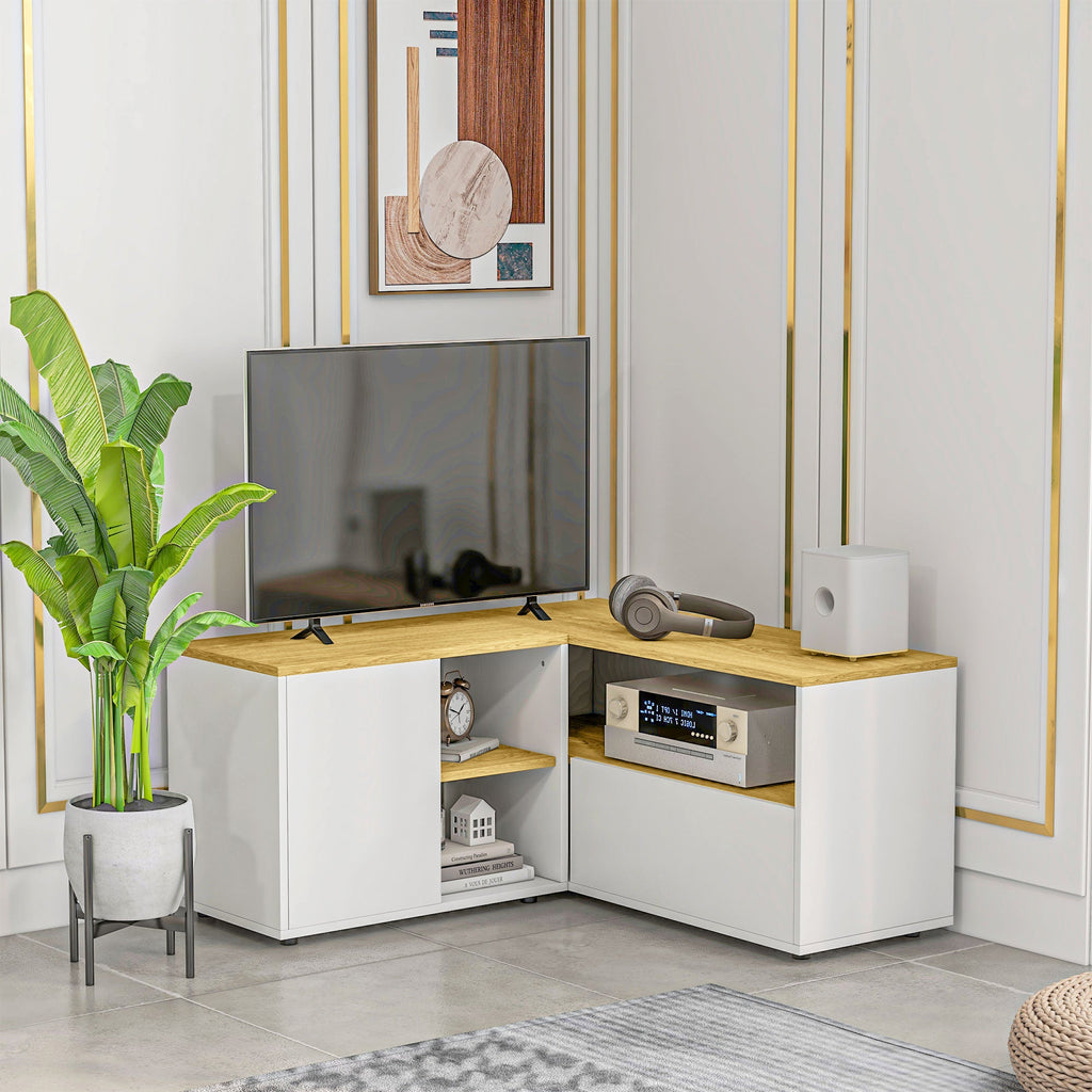 Easycomfort Mobile TV a L per TV da 40" with 3 Ripiani Aperti e 2 Armadietti, in Truciolato, 90x90x45 cm