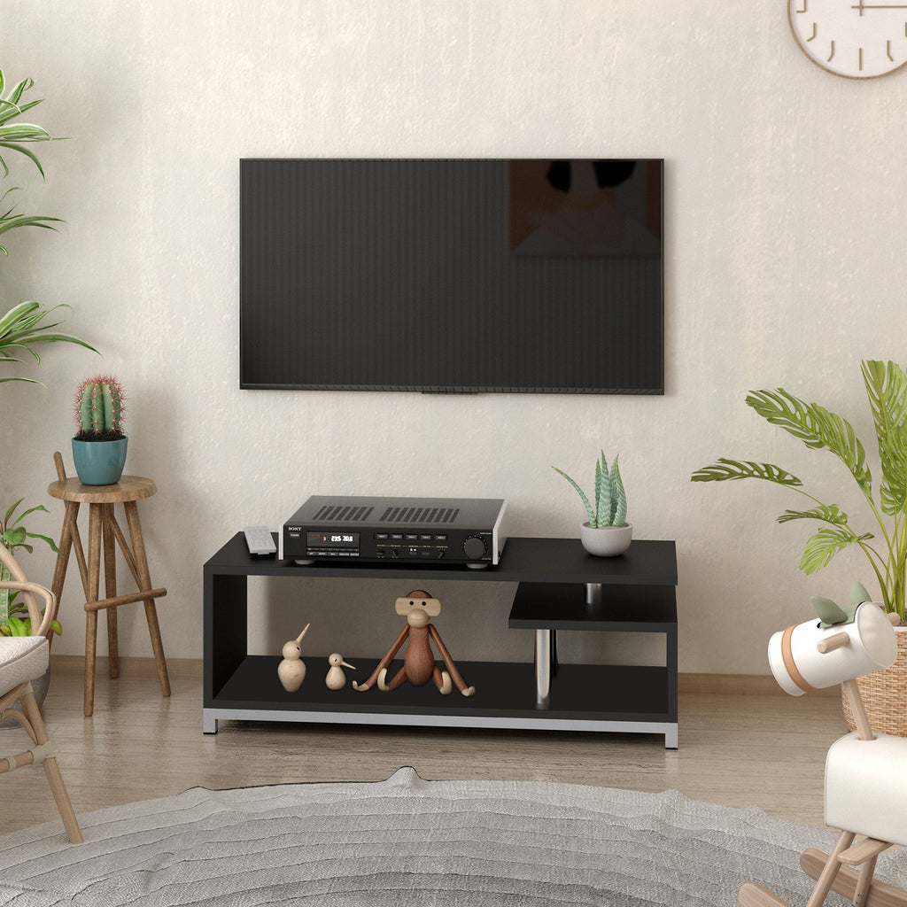 Easycomfort Mobile TV Moderno with Ripiano in Legno, Mobiletto Tavolino Basso da Salotto 114x40x40.5cm, black