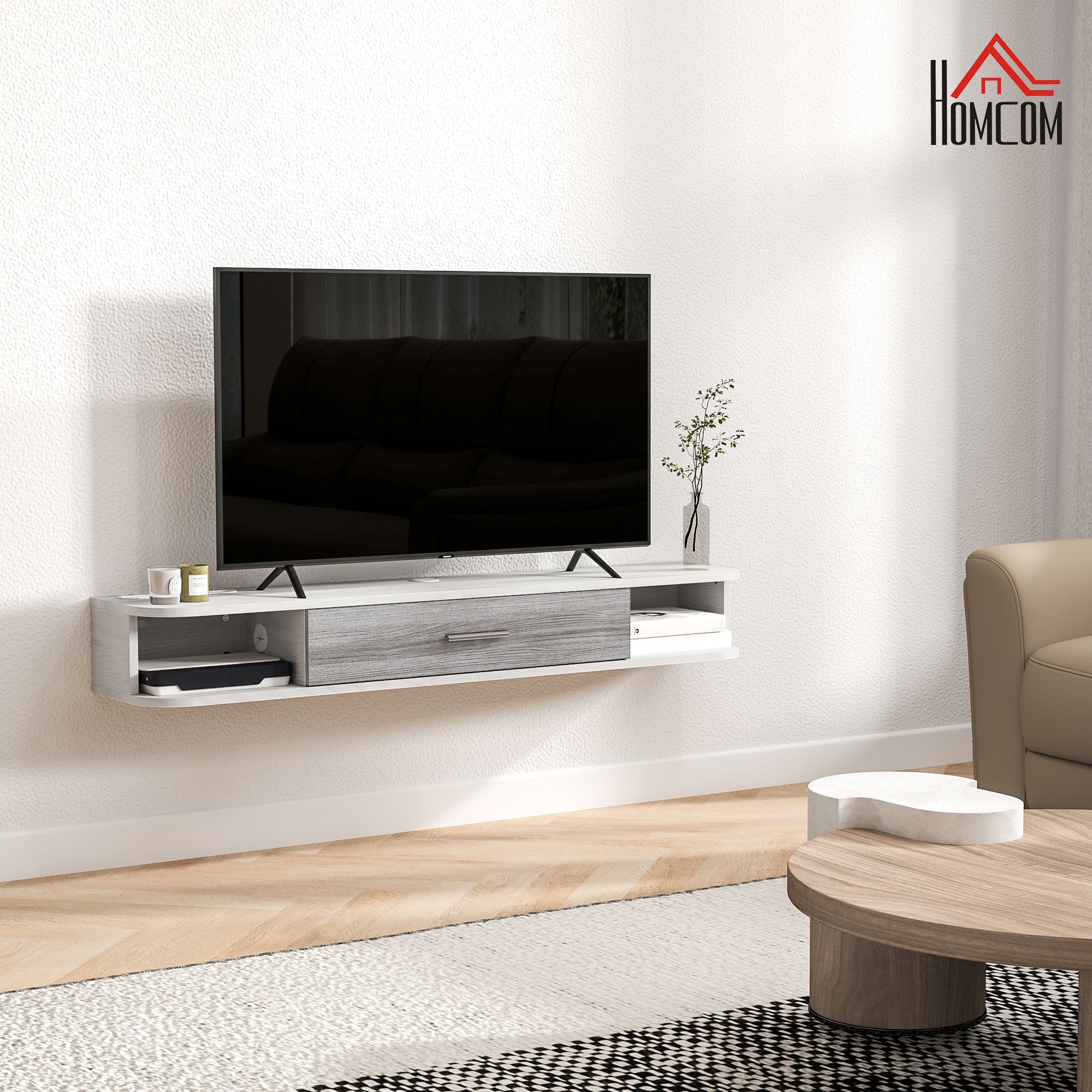 EasyComfort TV-wandmeubel 120x26x16 cm, wit/grijs