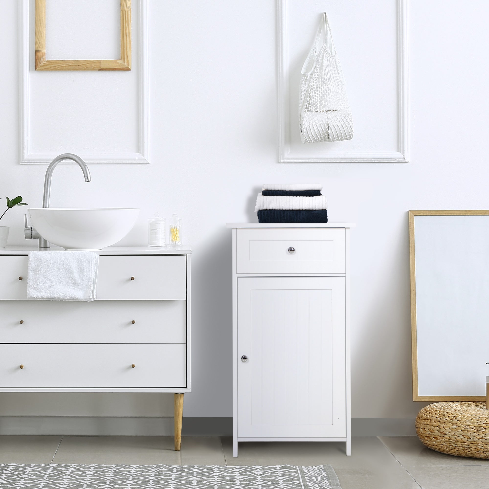 Easycomfort Mobiletto Armadietto 2 Cassetti Design Anti-Ribaltamento da Bagno in MDF 43 x 34 x 77cm white