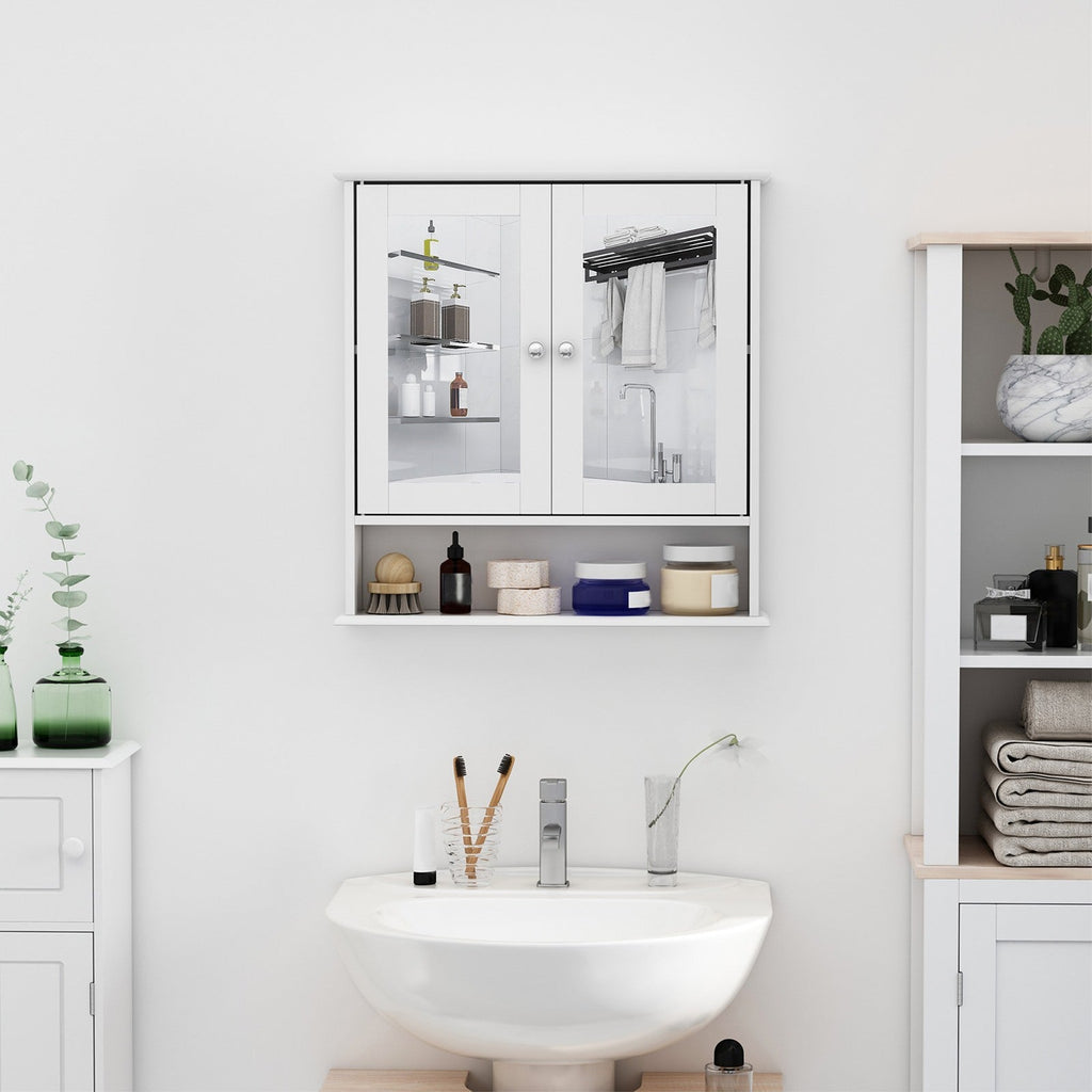 Easycomfort Mobiletto Armadietto a Muro with Specchio da Bagno Cucina in MDF 56 x 13 x 58cm white