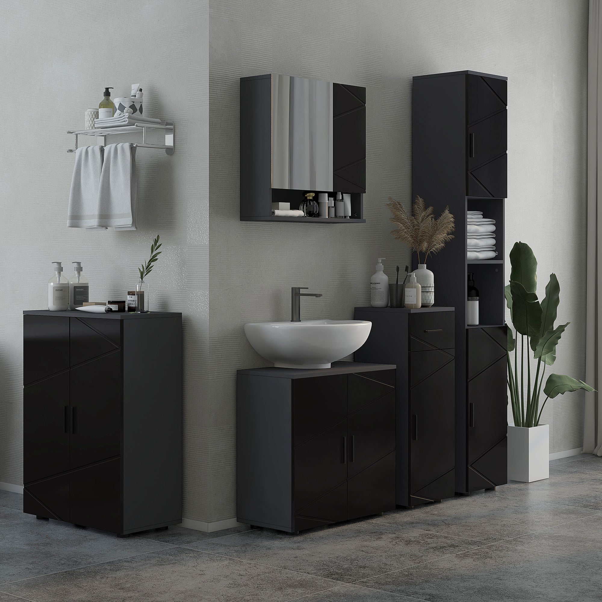 EasyComfort Mobiletto Badkamerkast 30x30x82 cm zwart/donkergrijs