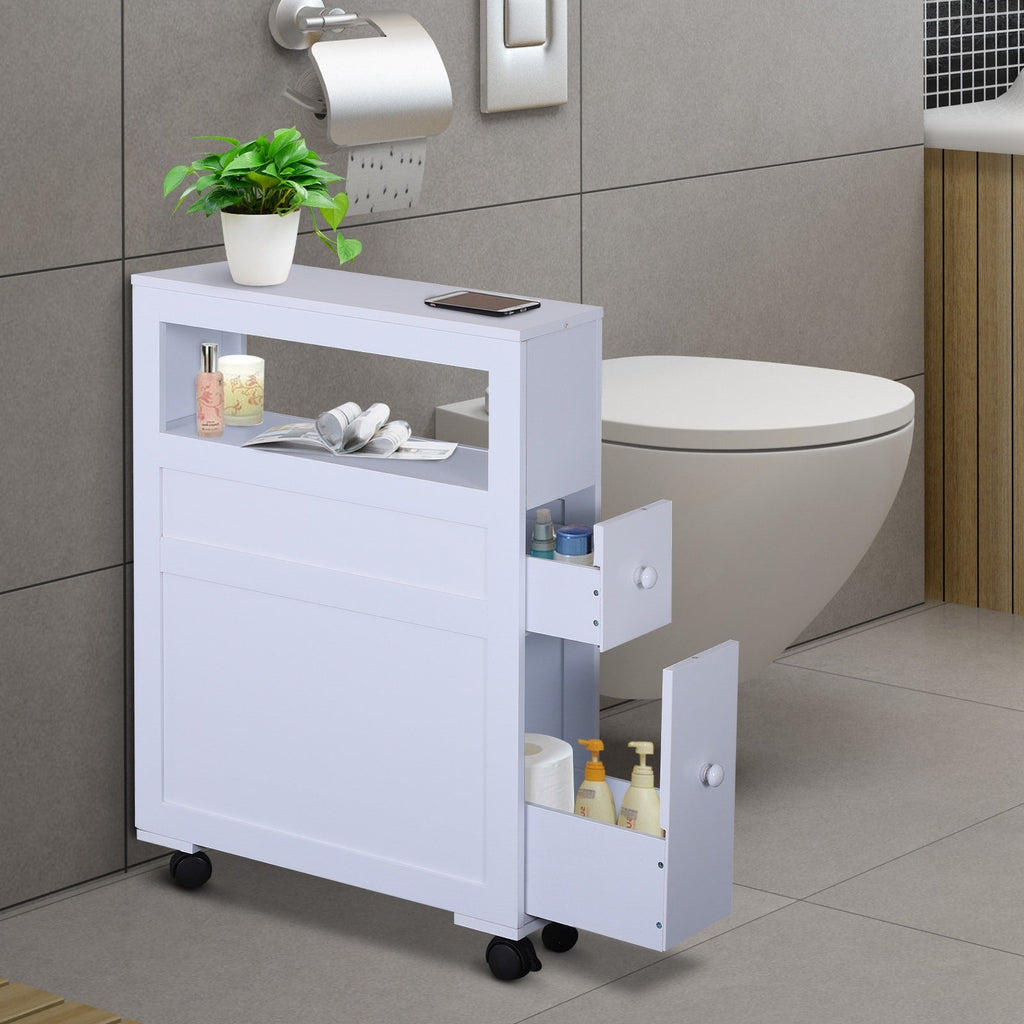 Easycomfort Mobiletto da Bagno 2 Cassetti Salvaspazio with 4 Ruote Legno 16x52x71.5cm white