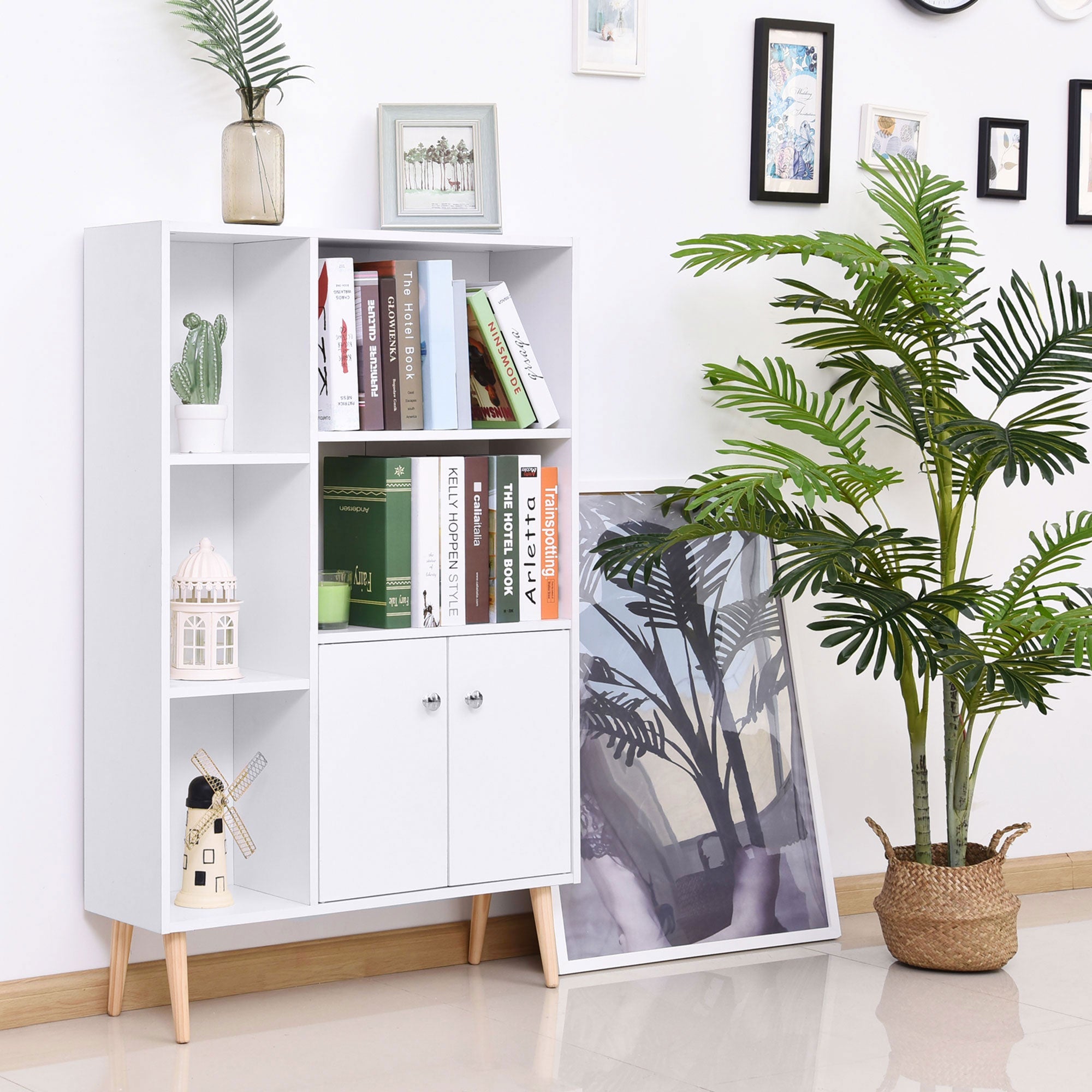 EasyComfort Boekenkast met dennenhouten pootjes wit 80x23.5x118 cm